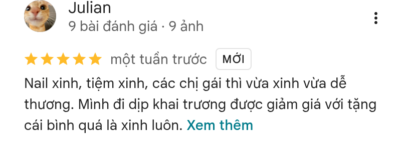 Khách Julian đánh giá 5 sao Chuppy Nails trên Google