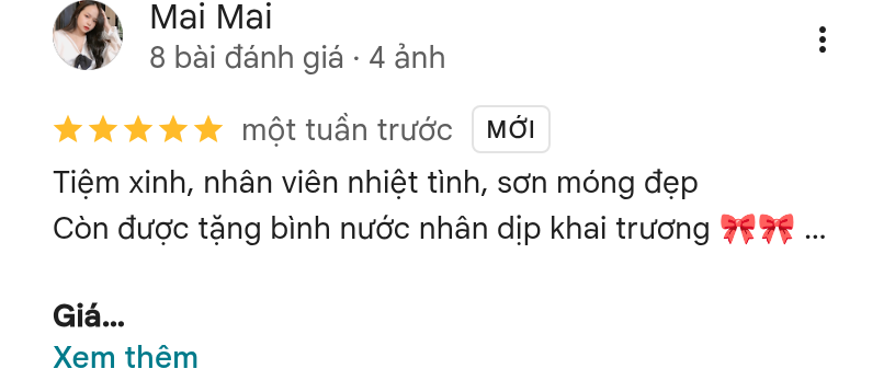Khách Mai Mai đánh giá 5 sao Chuppy Nails trên Google